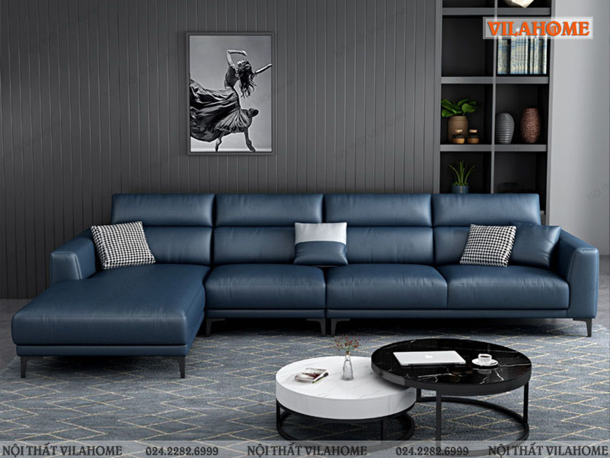 Sofa phòng khách góc chữ L màu xanh sẫm
