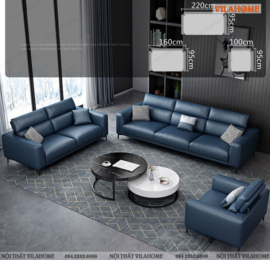 Bộ sofa phòng khách văng 123 xanh sẫm đẹp