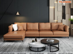 GDF145-Bộ sofa phòng khách góc da màu nâu sáng