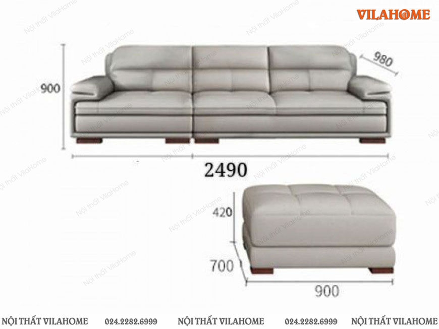 Kích thước sofa phòng khách văng 2m5 và đôn 90cm