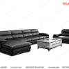 Sofa phòng khách góc da màu đen dáng vuông đệm dày