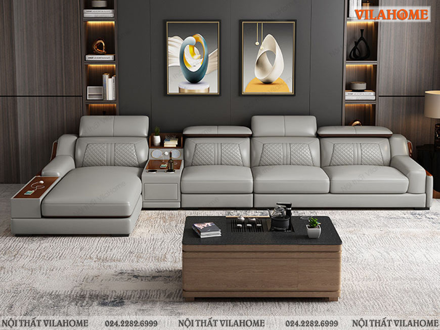 Sofa phòng khách hiện đại màu ghi góc chữ L