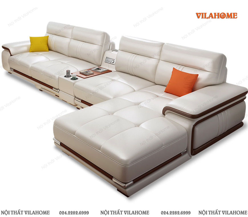 Chi tiết mẫu sofa phòng khách góc chữ L màu trắng bản ngồi rộng