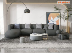 GDF154-Sofa phòng khách màu ghi sẫm đệm khối tròn độc đáo