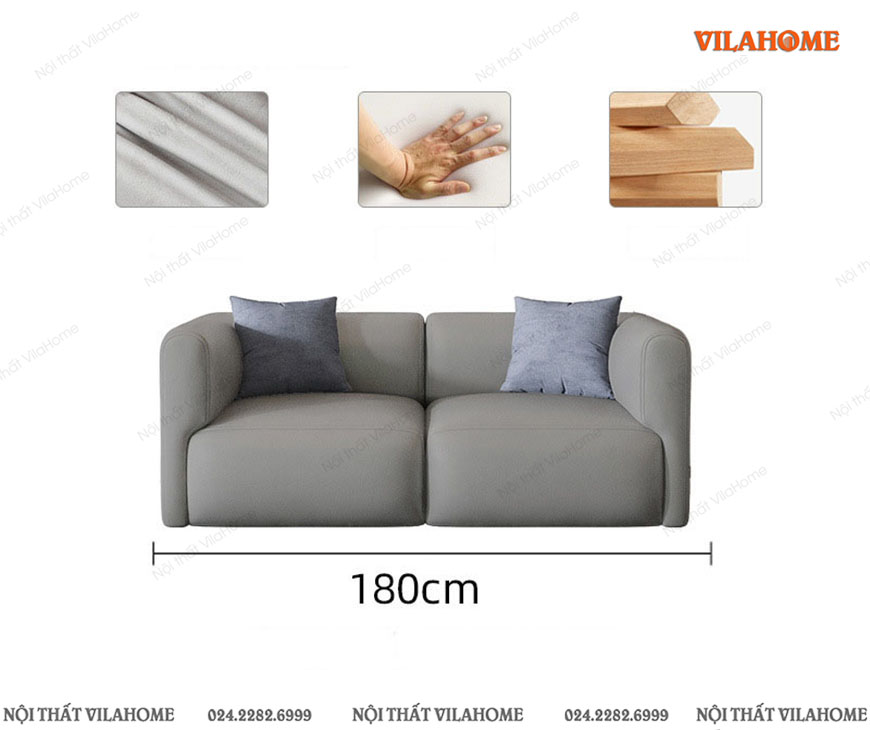 Thiết kế sofa phòng khách màu ghi kiểu dáng văng 2 chỗ