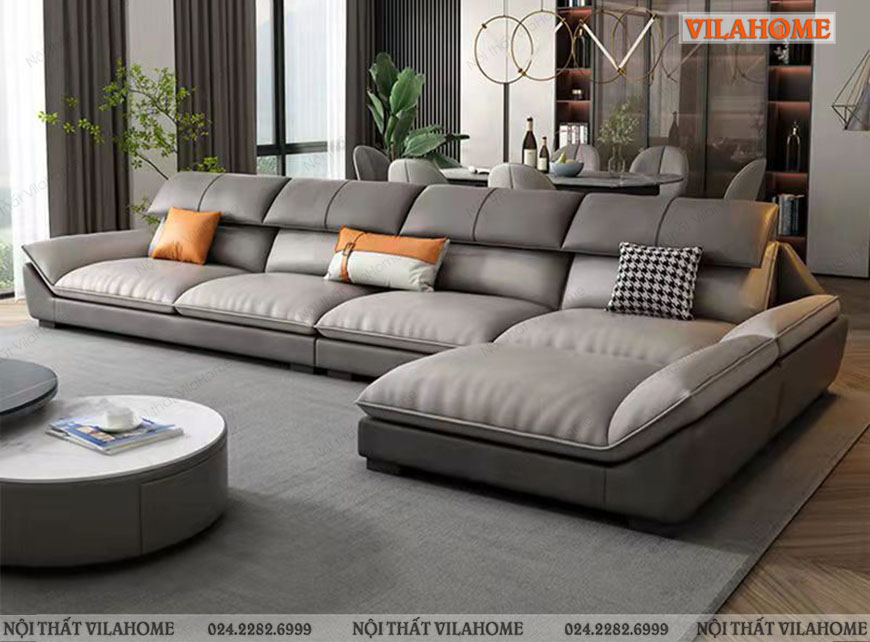 Sofa phòng khách màu ghi và xám đệm vuông dày