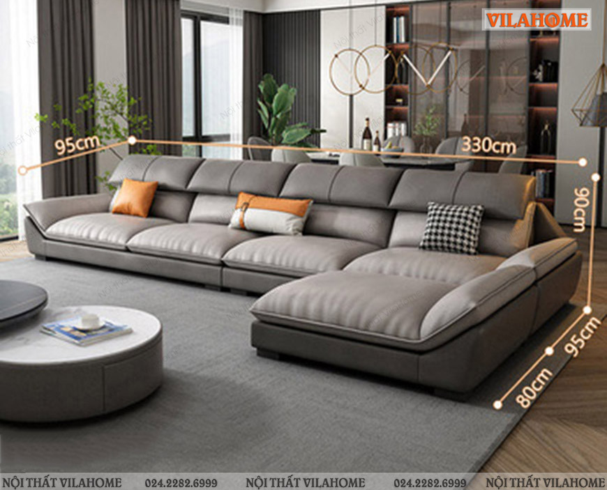 Kích thước sofa phòng khách màu xám tro góc chữ L