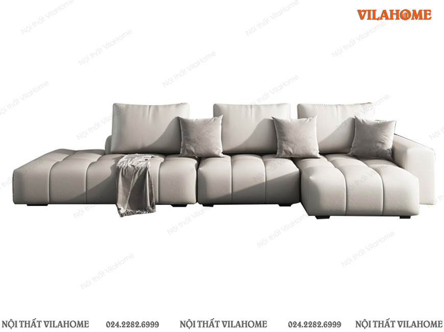 Sofa phòng khách góc chữ L đệm xẻ khối tròn màu trắng