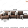 Thông số sofa phòng khách góc phải đệm xẻ khối tròn màu nâu
