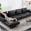 Thiết kế sofa phòng khách màu đen nhập khẩu đệm ngồi mỏng