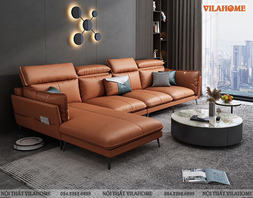 Sofa phòng khách đẹp phom nhập khẩu màu cam đất