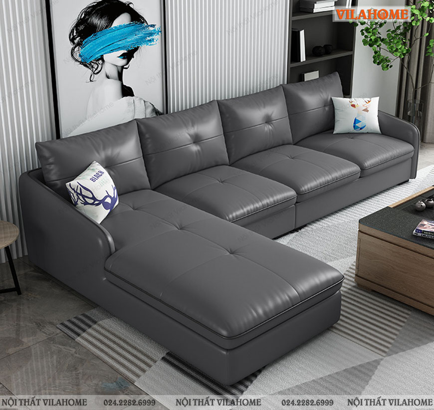 Mẫu bộ sofa phòng khách góc chữ L màu xám đen