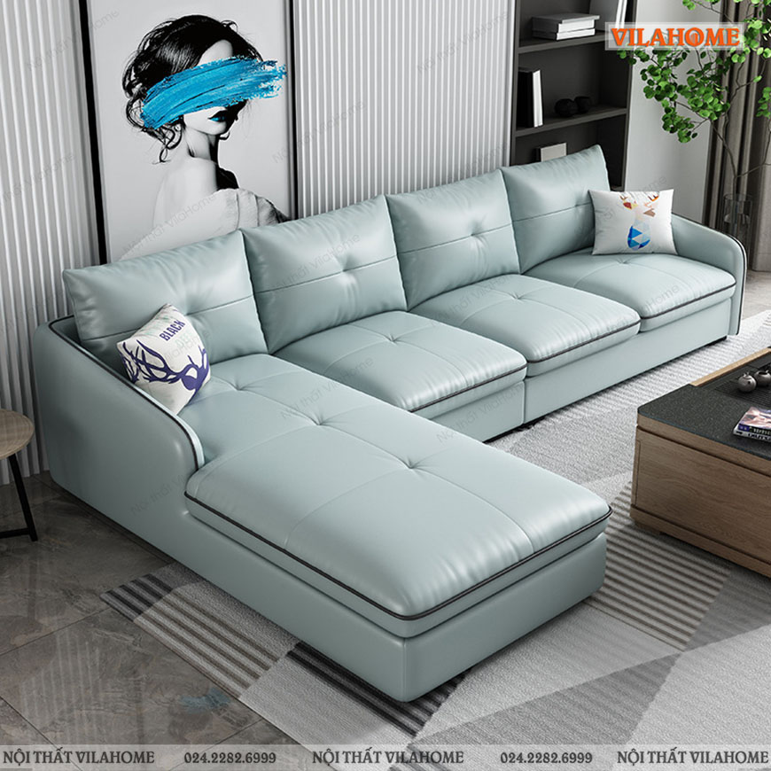 Bộ sofa phòng khách góc chữ L màu xanh da trời