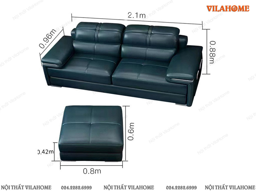 Thông số sofa văng đôi và ghế đôn màu xanh sẫm