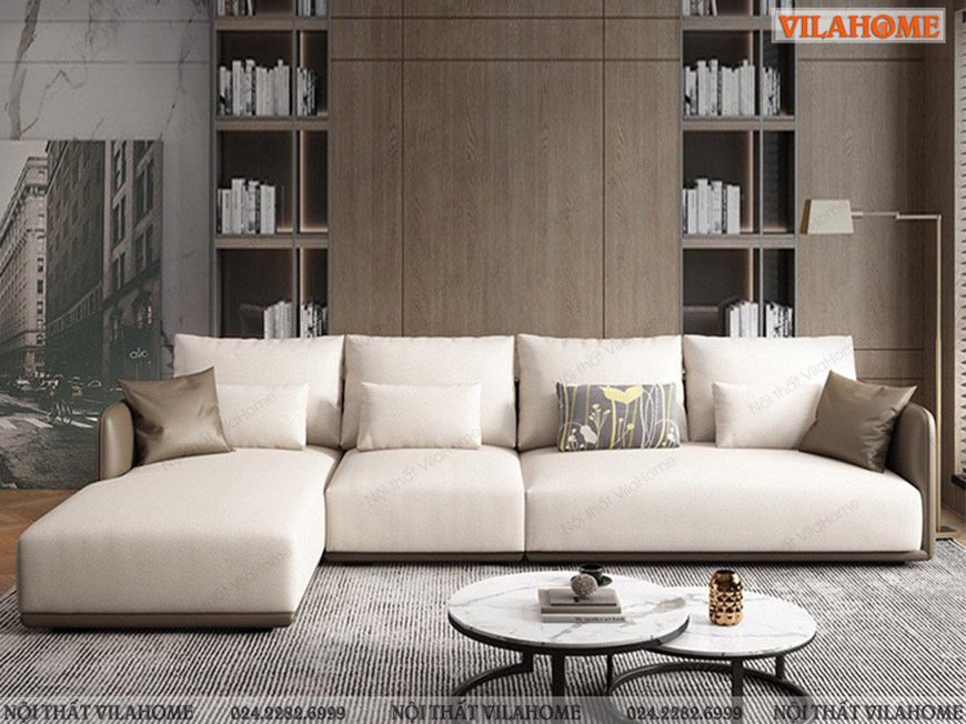 Mẫu sofa phòng khách góc chữ L đệm dày kiểu dáng bệt