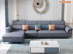 GDF175 – Ghế sofa phòng khách đệm vuông góc da màu xanh