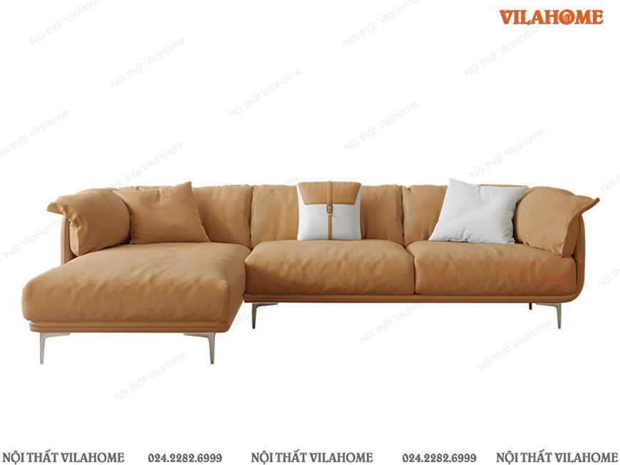 Mẫu sofa phòng khác đẹp góc chữ L màu vàng bò đệm mềm