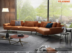 GDF177-Sofa phòng khách màu da bò góc chữ V