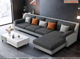 GN143 – Sofa nỉ đẹp màu đen kết hợp da cao cấp màu ghi
