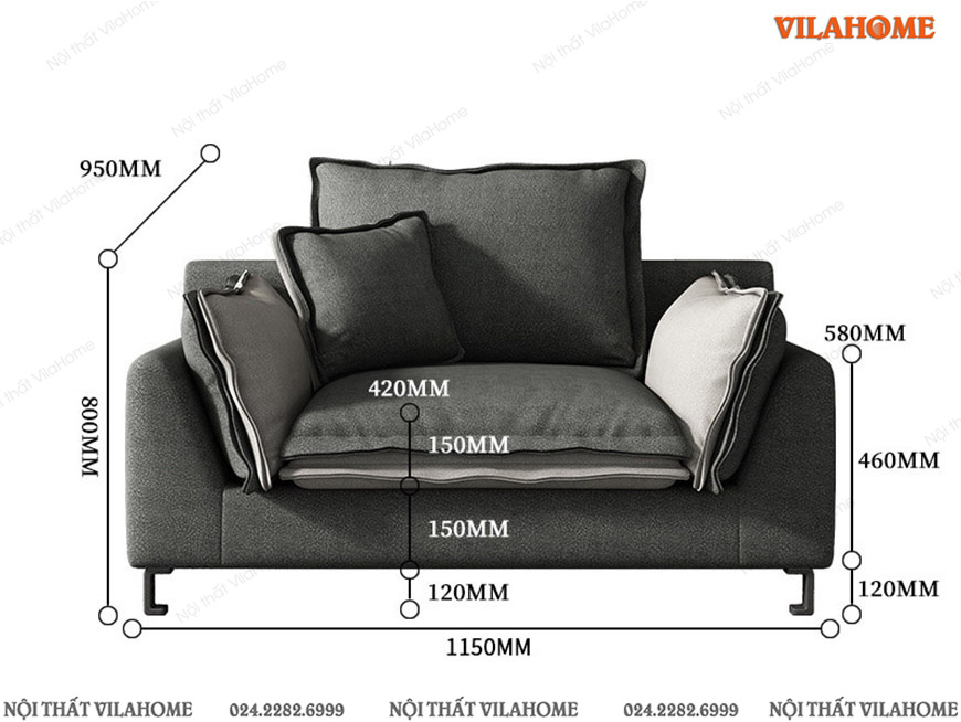Mẫu sofa văng nỉ màu đen dài 1m15 sâu 0.98m