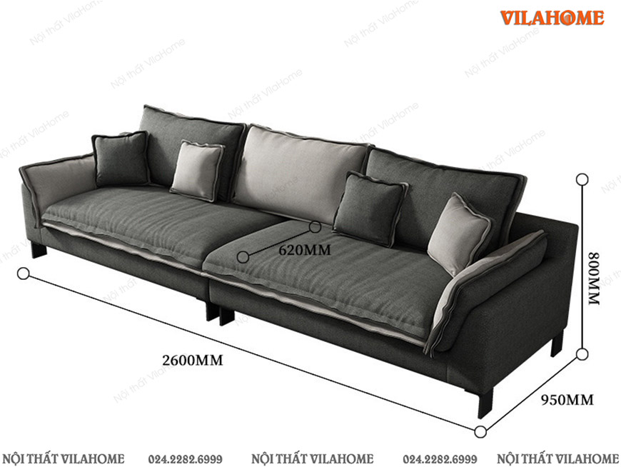 Mẫu sofa văng nỉ màu đen dài 2m6 sâu 0.95m