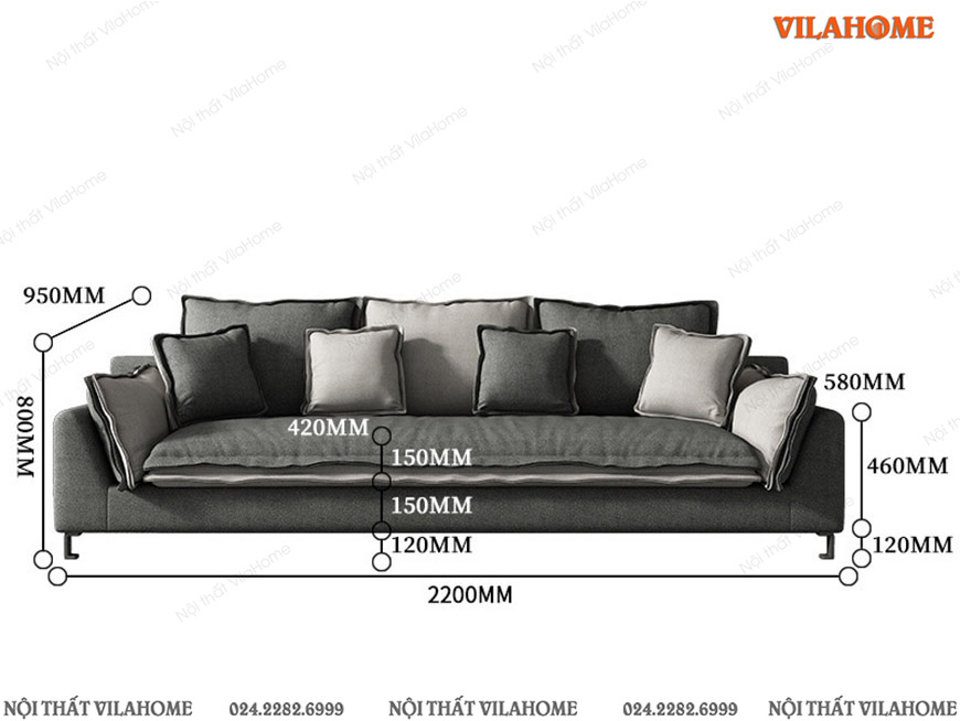 Mẫu sofa văng nỉ màu đen kích thước 2m2 x 0.95m