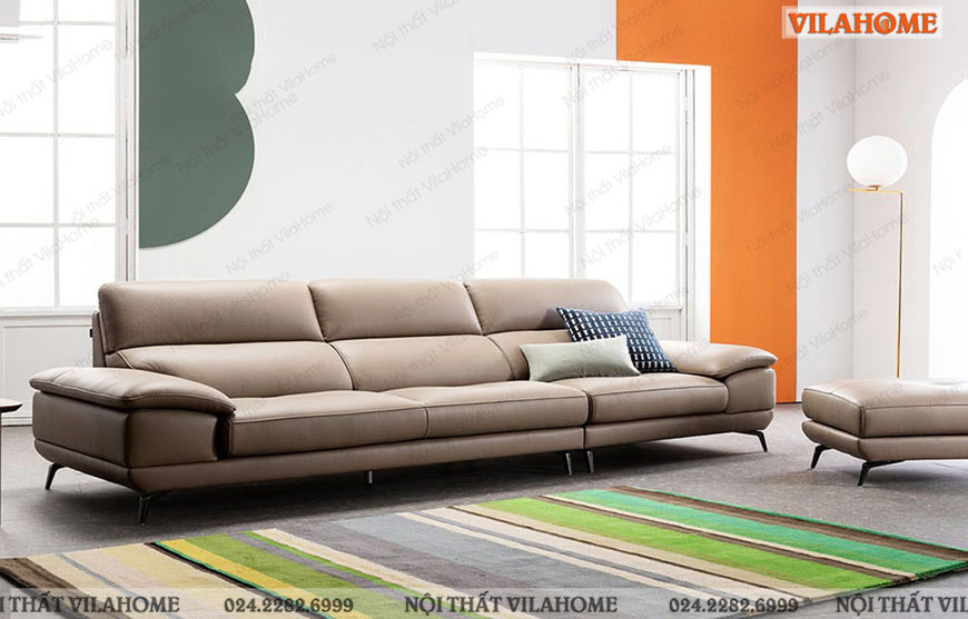 Mẫu sofa văng da be đơn giản sang trọng hiện đại