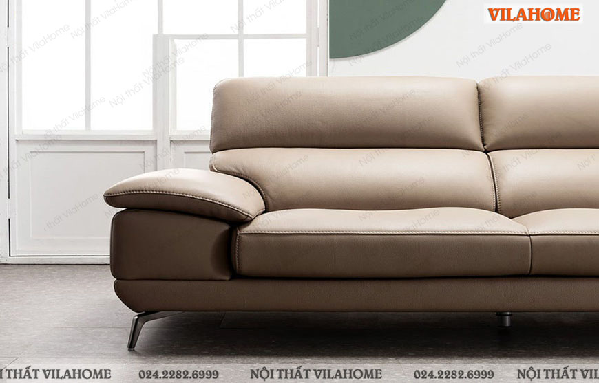 Mẫu sofa văng da be đơn giản tay vịn thoải
