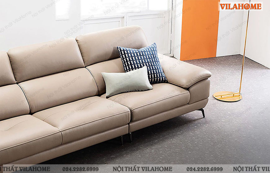 Mẫu sofa văng da be đơn giản đệm ô vuông