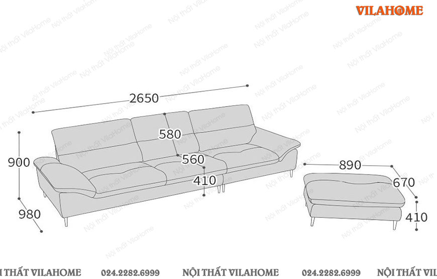 Kích thước sofa văng da màu kem dài 2m65 sâu 980mm