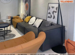 VD185 – Sofa văng da màu đen đệm dày dài 2m8