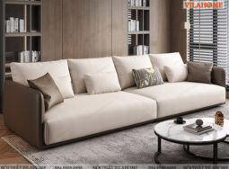 VD190 – Bộ sofa văng da màu ghi và màu xám kết hợp