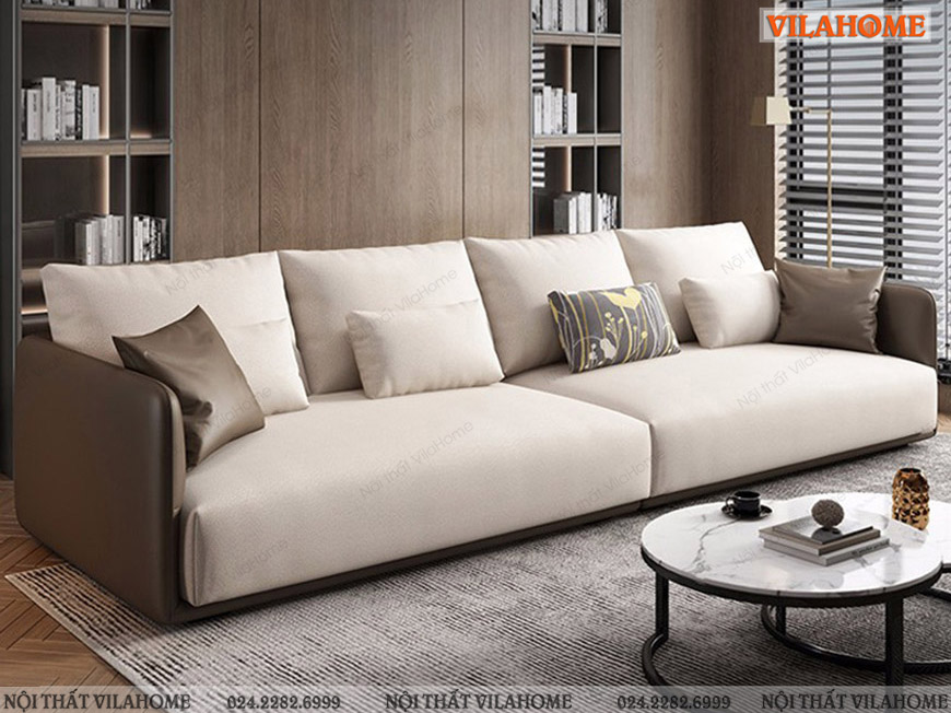 Mẫu sofa văng da màu xám và màu nâu kết hợp