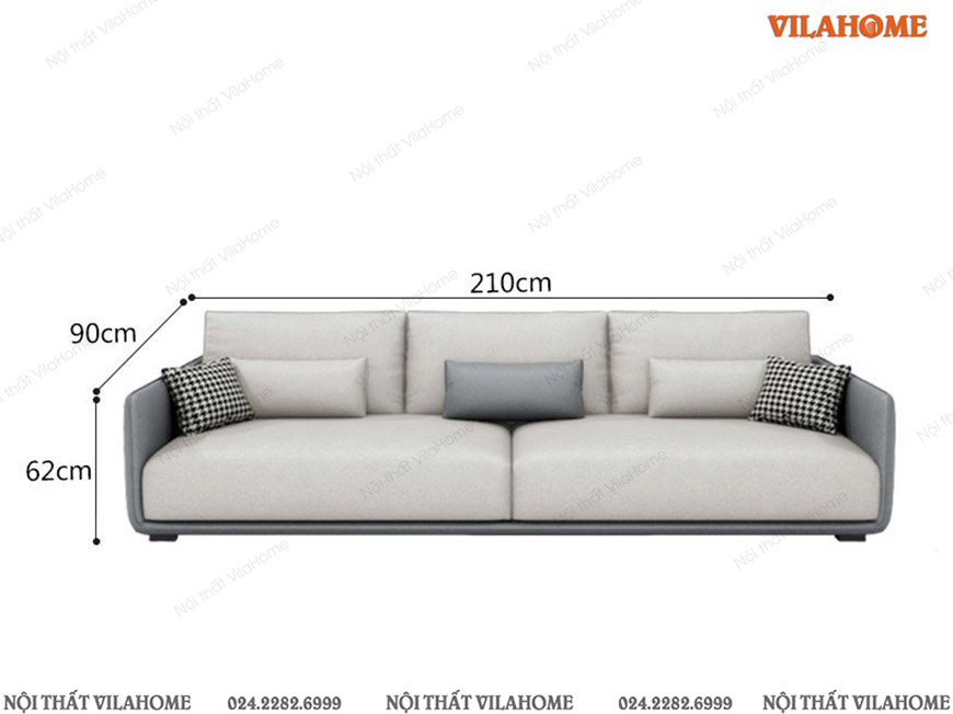 Thông số sofa văng da 2 chỗ màu ghi và màu xám chân thấp