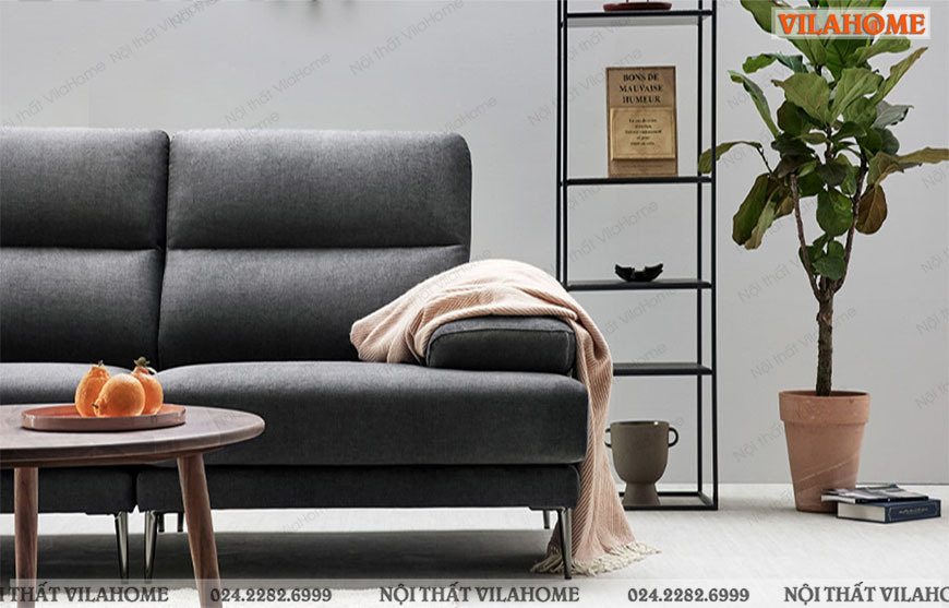 Sofa văng nỉ màu đen chân ghế thấp nhỏ gọn tinh tế