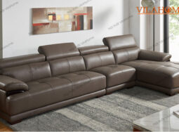 224 – Sofa góc da màu nâu sẫm cỡ lớn