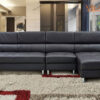 Sofa góc chữ L màu đen chân inox thấp