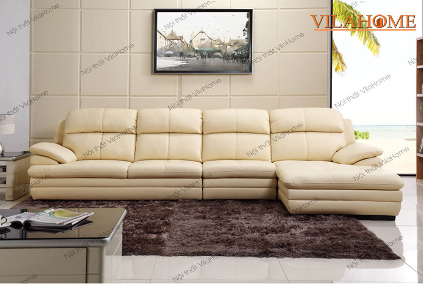 Mẫu sofa góc màu trắng tựa lưng xẻ ô vuông