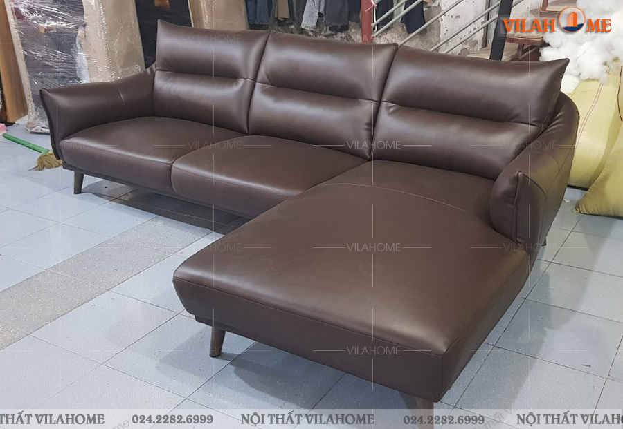 Bộ sofa góc chữ L màu nâu sẫm tại xưởng