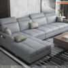 Sofa cao cấp góc màu xanh ghi đệm dày vuông chân thấp