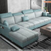 Sofa cao cấp góc hiện đại màu xanh trắng dáng đệm vuông dày