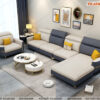 Sofa cao cấp màu trắng và xanh sẫm chân mạ vàng
