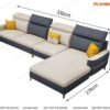 Sofa cao cấp góc 3.3 x 1.8m màu trắng và xanh sẫm mạ vàng