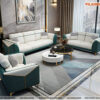 Bộ sofa cao cấp văng 123 mạ vàng màu trắng và xanh