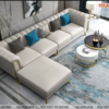 Ghế sofa cao cấp văng và đôn lớn màu trắng kem mạ vàng