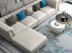 CC109 – Ghế sofa cao cấp nhập khẩu văng ghép với đôn lớn thành góc mạ vàng