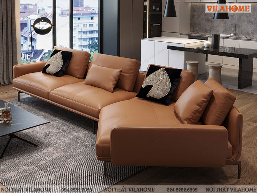 Sofa cao cấp góc chữ V màu da bò