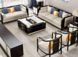 CC112 – Bộ sofa cao cấp nhập khẩu khung kim loại màu đen mạ vàng