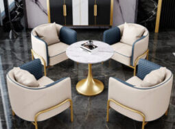 CC116 – Bộ sofa cao cấp cho cửa hàng spa màu trắng chân mạ vàng