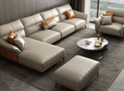 CC117 – Bộ sofa cao cấp bọc da màu trắng kem kiểu Ý